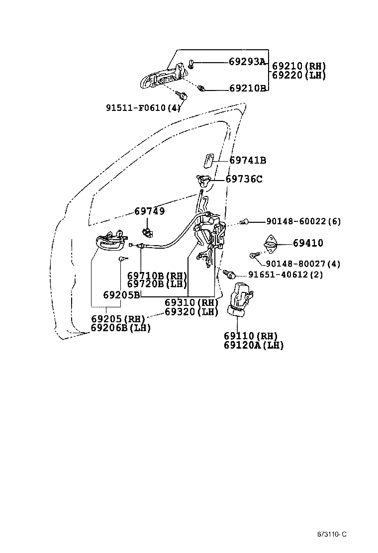 Toyota 69210-52050-B2 HANDLE ASSY, FRONT DOOR, OUTSIDE RH
