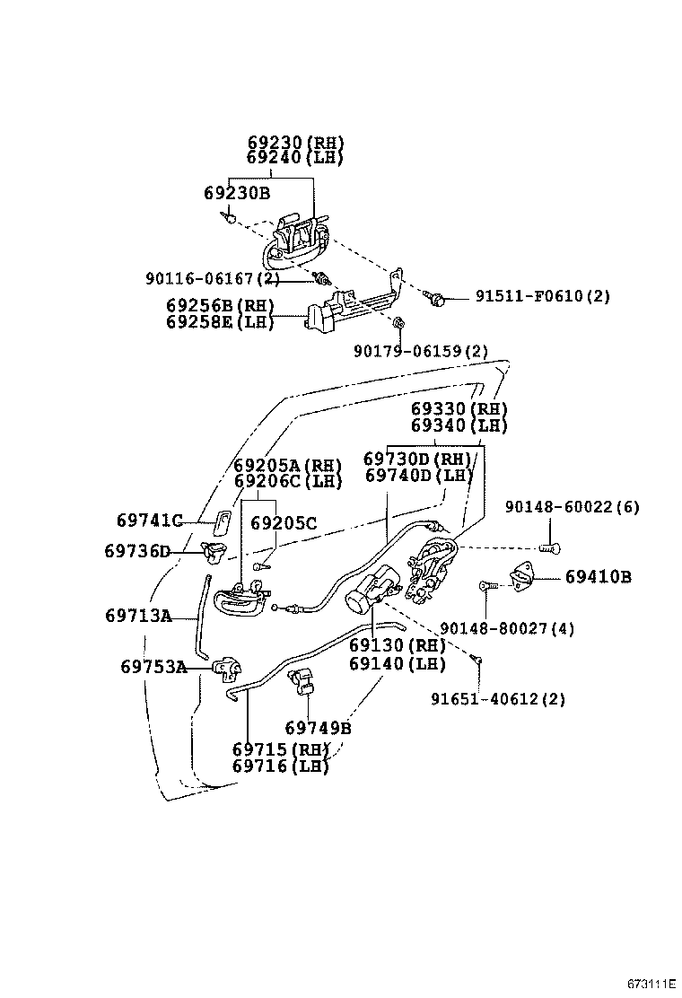 Toyota 69230-20260-C1 HANDLE ASSY, REAR DOOR OUTSIDE, RH