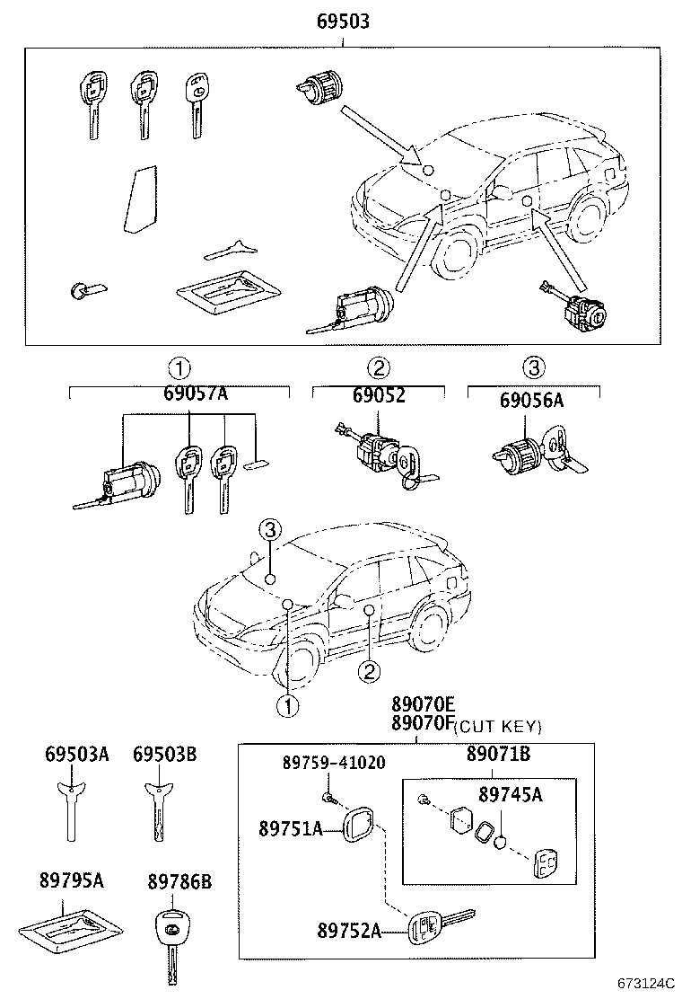 Toyota 69005-48280 CYLINDER SET, LOCK