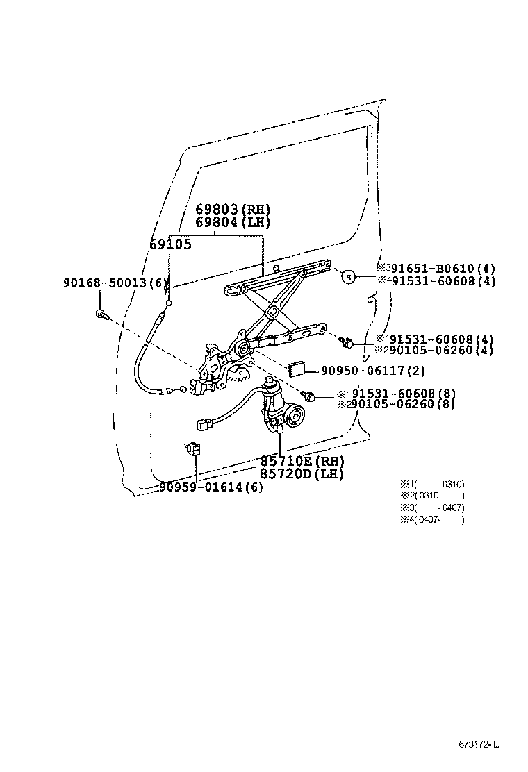 69804-28050 REGULATOR SUB-ASSY, REAR DOOR WINDOW, LH product image