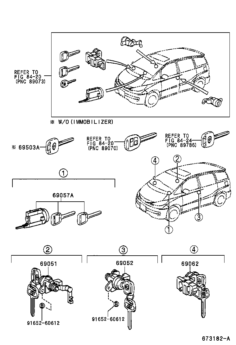 69052-28260 CYLINDER & KEY SET, DOOR LOCK, LH product image
