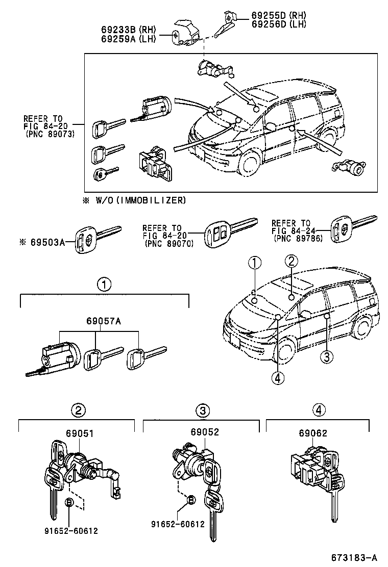 69052-28260 CYLINDER & KEY SET, DOOR LOCK, LH product image