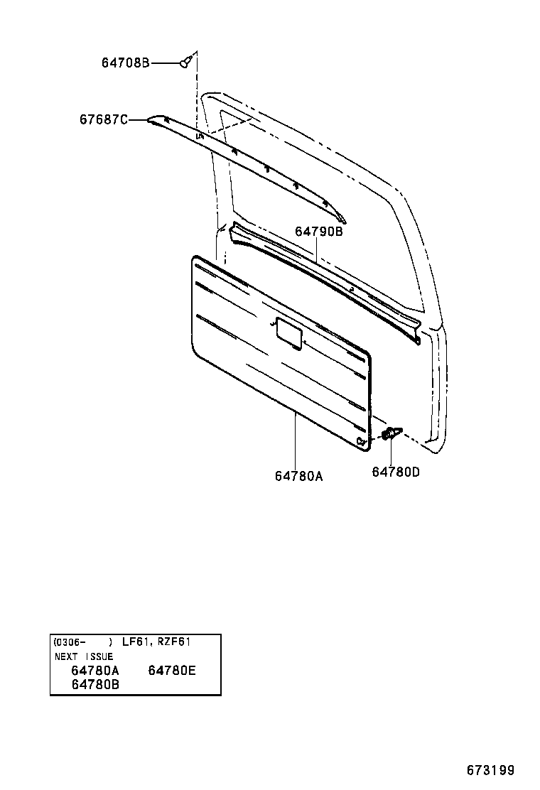 64827-0B040 CLIP, BACK WINDOW GLASS, RH product image