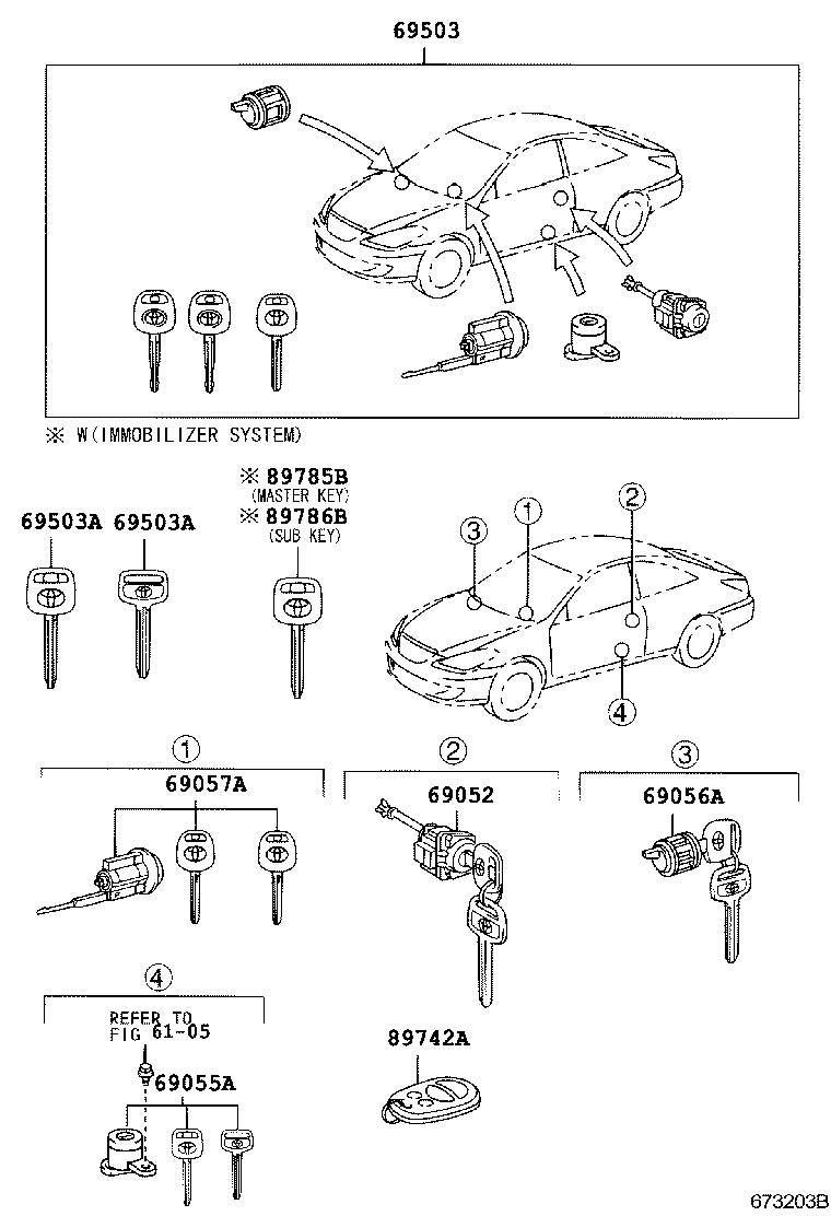 Toyota 69056-AE010 CYLINDER & KEY SET, GLOVE COMPARTMENT LOCK