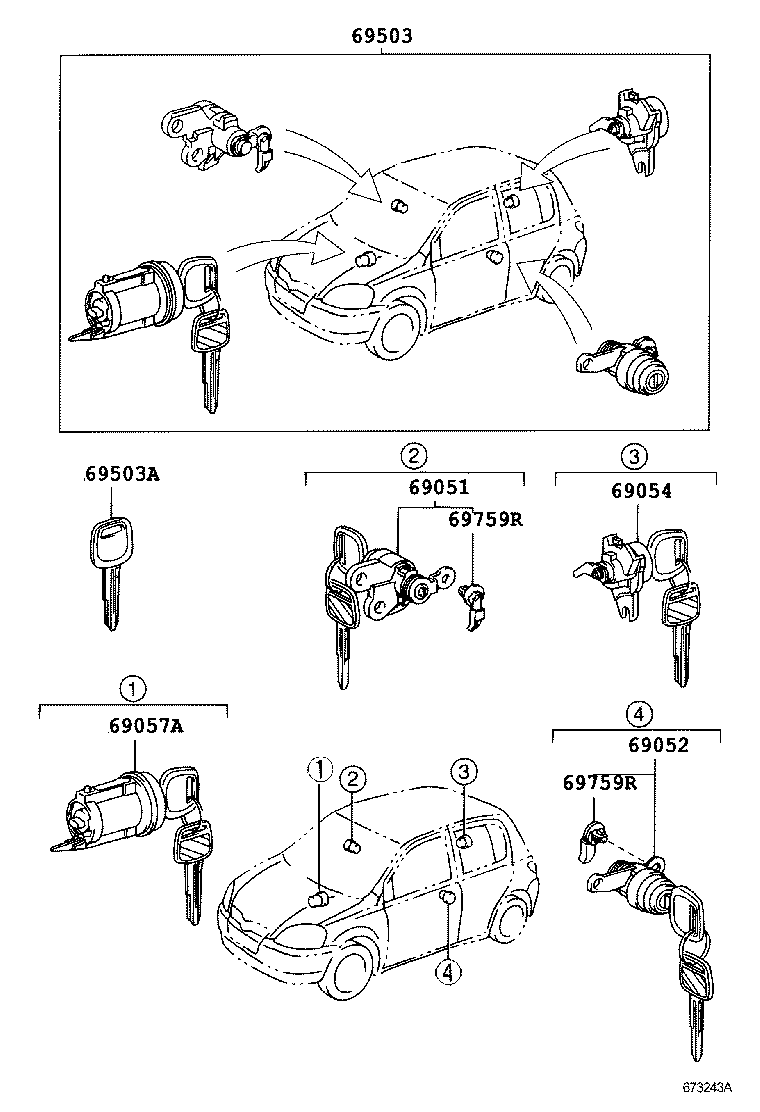 Toyota 69759-32100 SNAP, FRONT DOOR LOCK CYLINDER