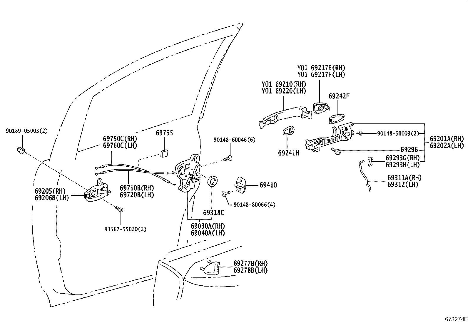 69211-28070-R0 HANDLE ASSY, FRONT DOOR, OUTSIDE RH product image