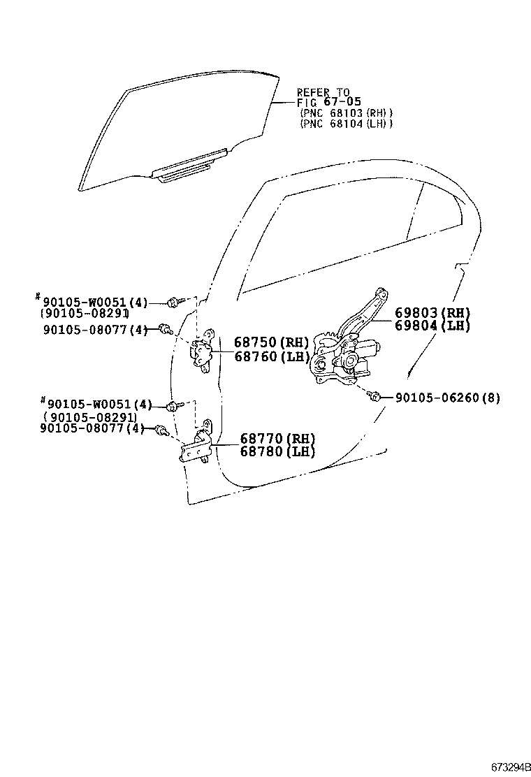 69840-05110 REGULATOR SUB-ASSY, REAR DOOR WINDOW, LH product image