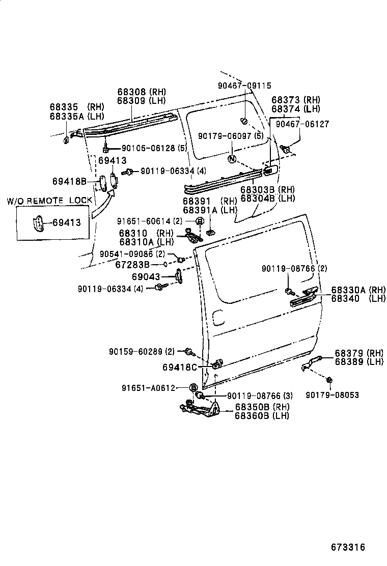 68304-28030-B0 RAIL SUB-ASSY, SLIDE DOOR, CENTER LH product image