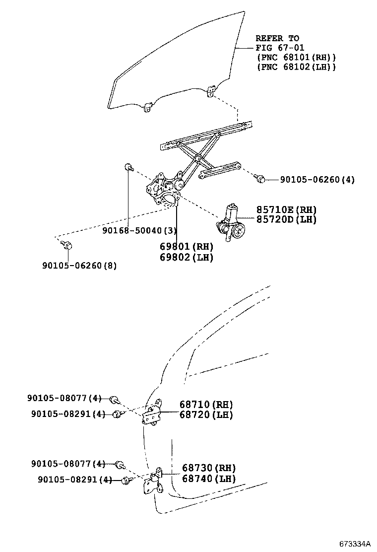 69802-52100 REGULATOR SUB-ASSY, FRONT DOOR WINDOW, LH product image