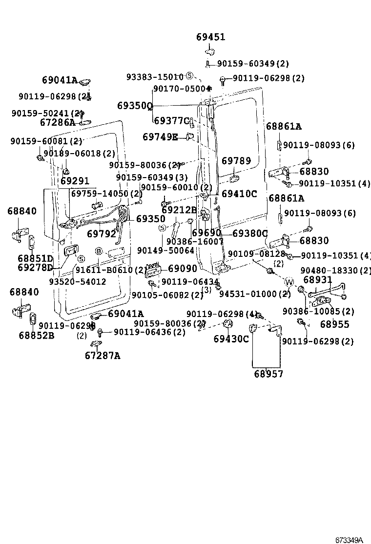 68950-39415 STAY ASSY, BACK DOOR, RH product image