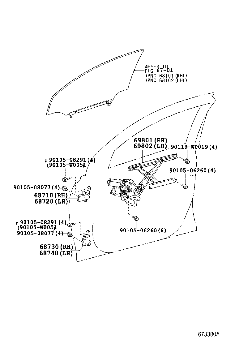 69810-05050 REGULATOR SUB-ASSY, FRONT DOOR WINDOW, RH product image