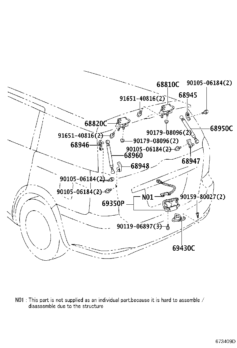 68946-68010 BRACKET, BACK DOOR DAMPER STAY, UPPER LH product image