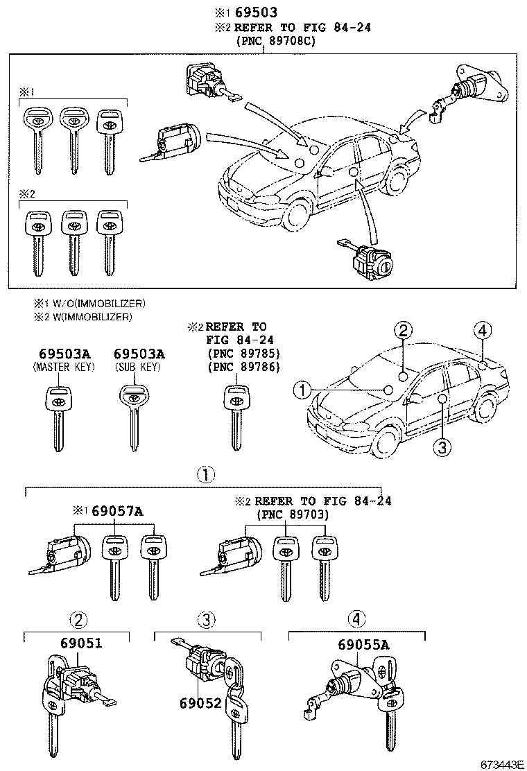 69055-02130 CYLINDER & KEY SET, LUGGAGE COMPARTMENT LOCK product image