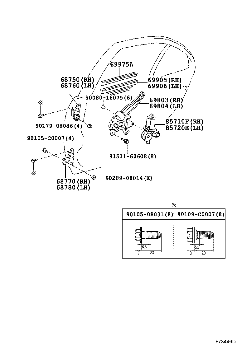69804-02140 REGULATOR SUB-ASSY, REAR DOOR WINDOW, LH product image