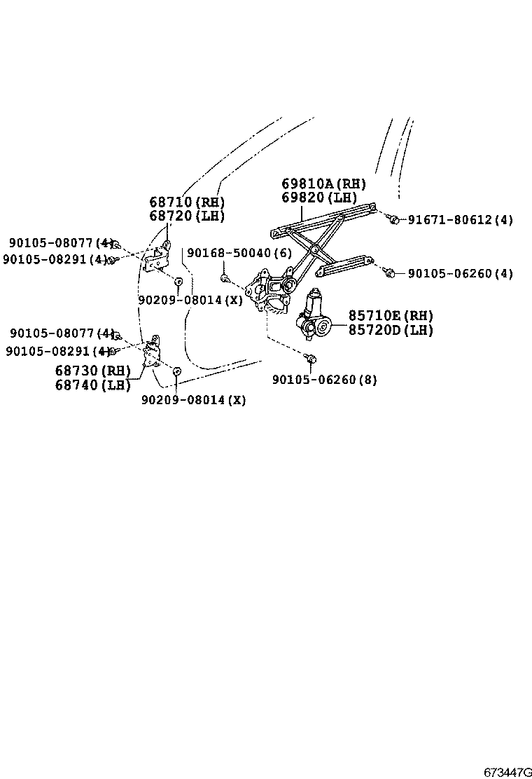 69801-02120 REGULATOR ASSY, FRONT DOOR WINDOW, RH product image