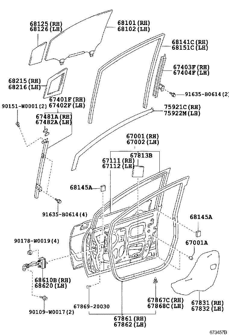 67404-0F010 FRAME SUB-ASSY, FRONT DOOR, REAR LOWER LH product image