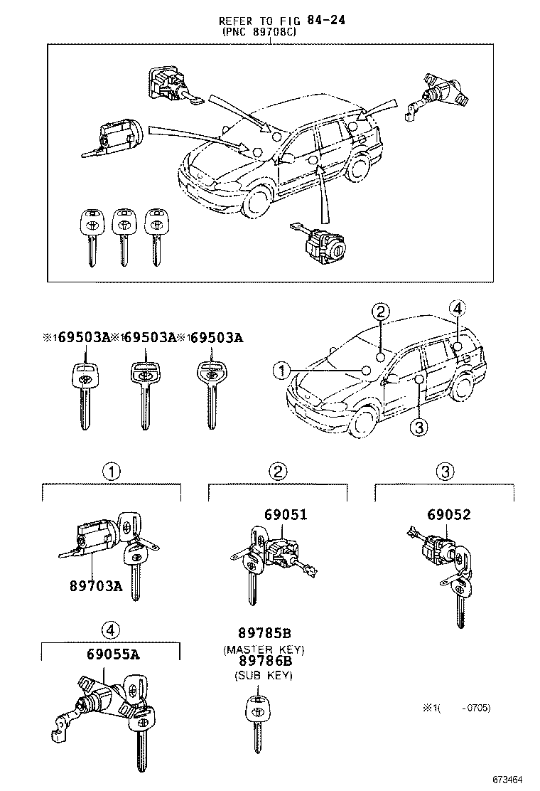 69055-02100 CYLINDER & KEY SET, LUGGAGE COMPARTMENT LOCK product image