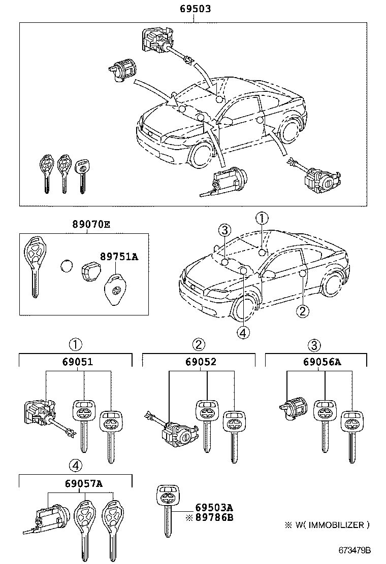 Toyota 69005-21211 CYLINDER SET, LOCK