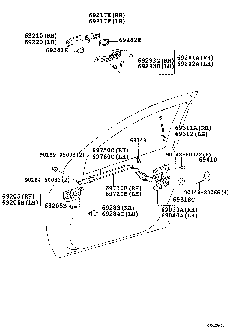 Toyota 69201-33010 FRAME SUB-ASSY, FRONT DOOR OUTSIDE HANDLE, RH