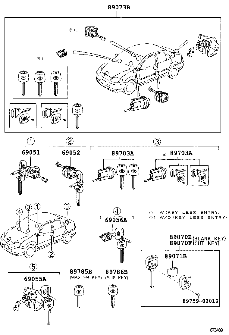 69055-02070 CYLINDER & KEY SET, LUGGAGE COMPARTMENT LOCK product image