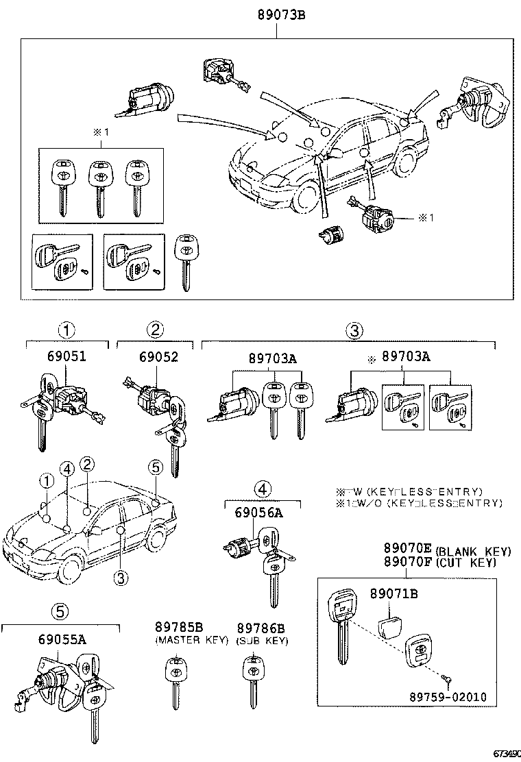 69055-02070 CYLINDER & KEY SET, LUGGAGE COMPARTMENT LOCK product image