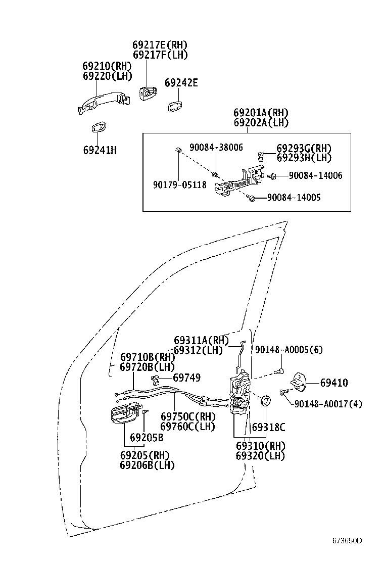 Toyota 69201-04020 FRAME SUB-ASSY, FRONT DOOR OUTSIDE HANDLE, RH