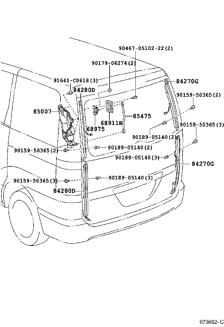 68960-28261 STAY ASSY, BACK DOOR, LH product image