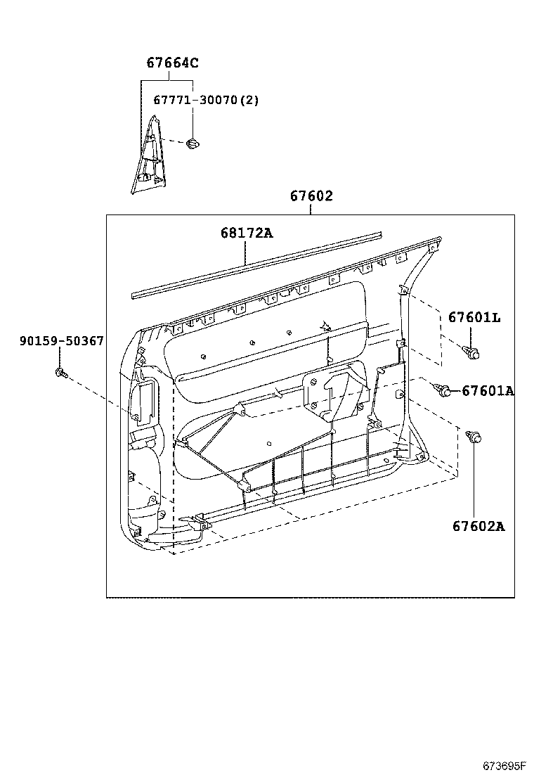 67401-52070 FRAME SUB-ASSY, FRONT DOOR, FRONT LOWER RH product image
