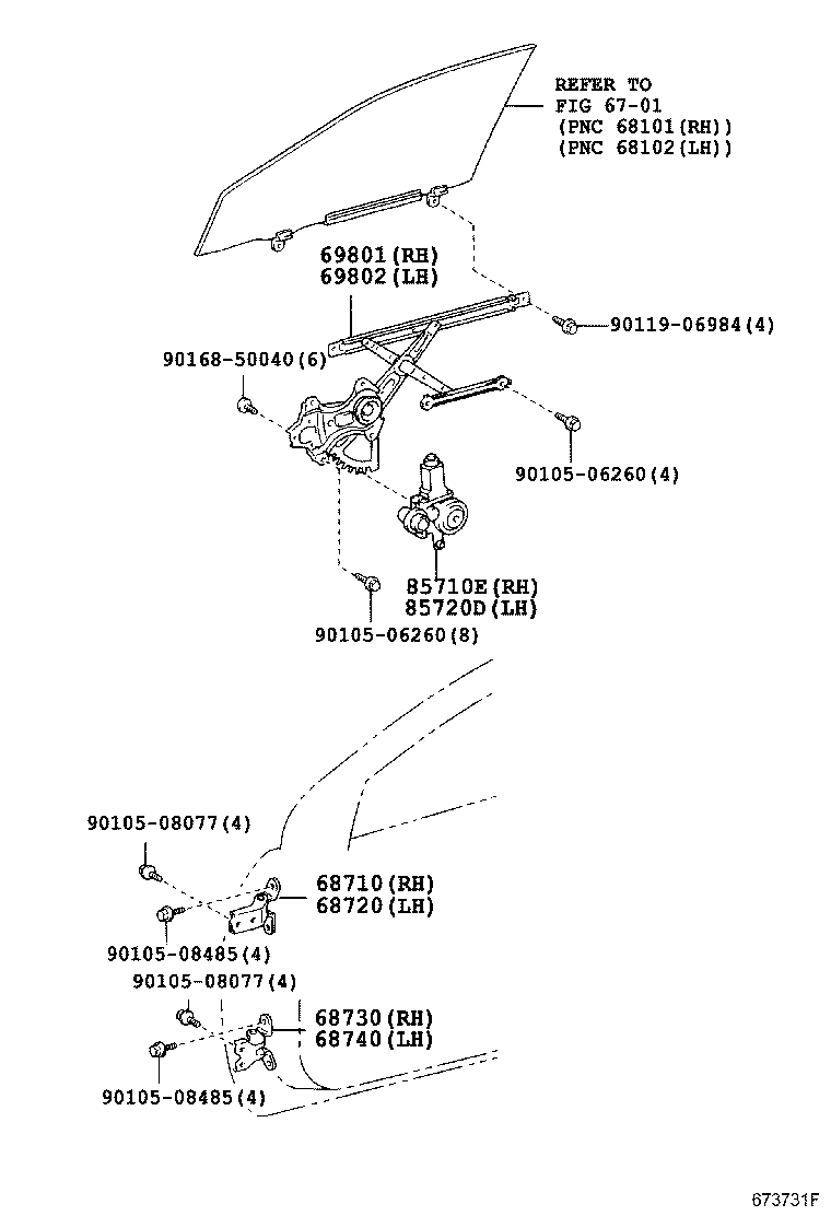 69801-44030 REGULATOR SUB-ASSY, FRONT DOOR WINDOW, RH product image