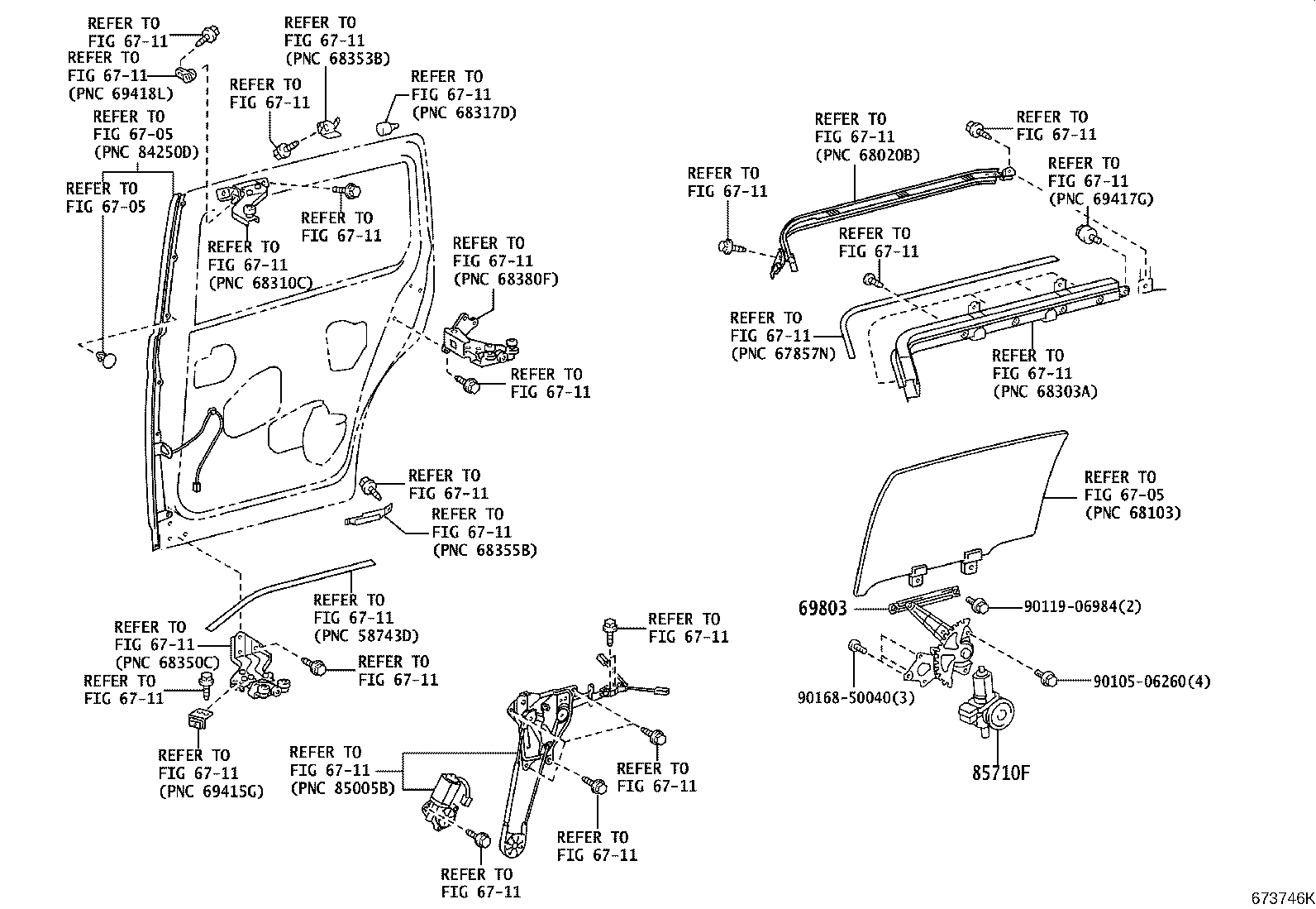 69804-44030 REGULATOR SUB-ASSY, REAR DOOR WINDOW, LH product image