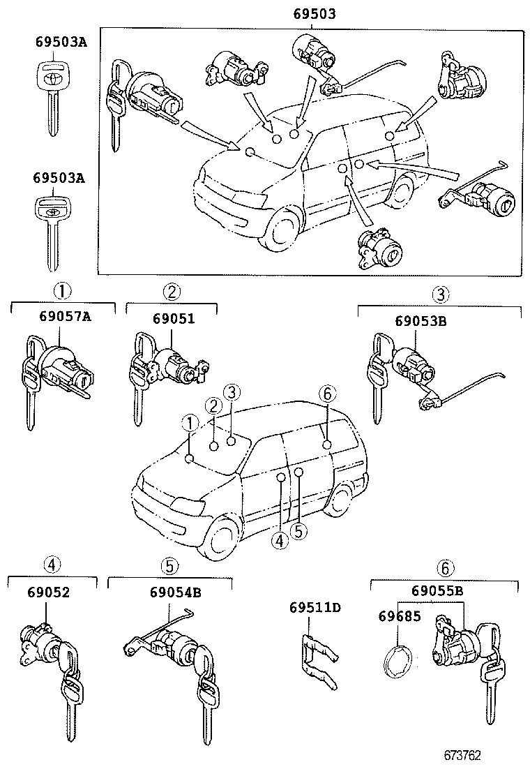 69005-28870 CYLINDER SET, LOCK product image