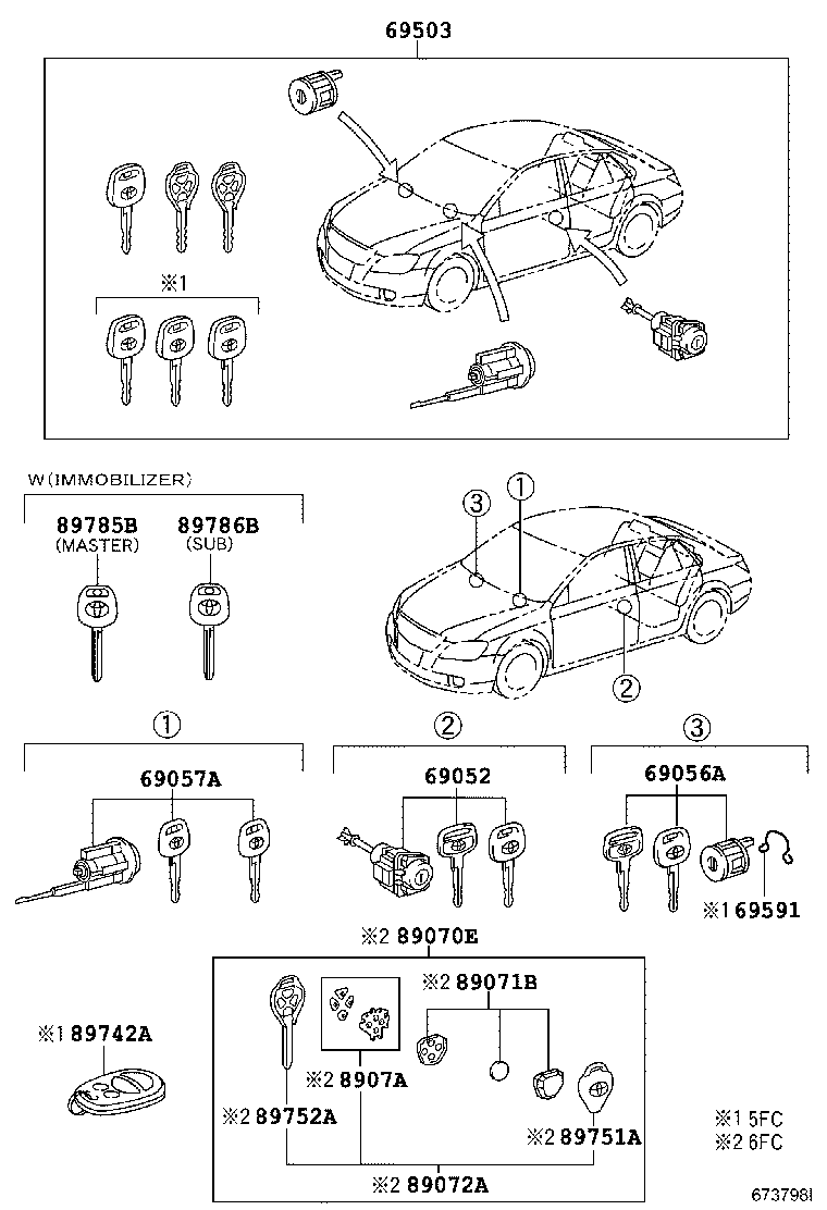 Toyota 69005-07030 CYLINDER SET, LOCK