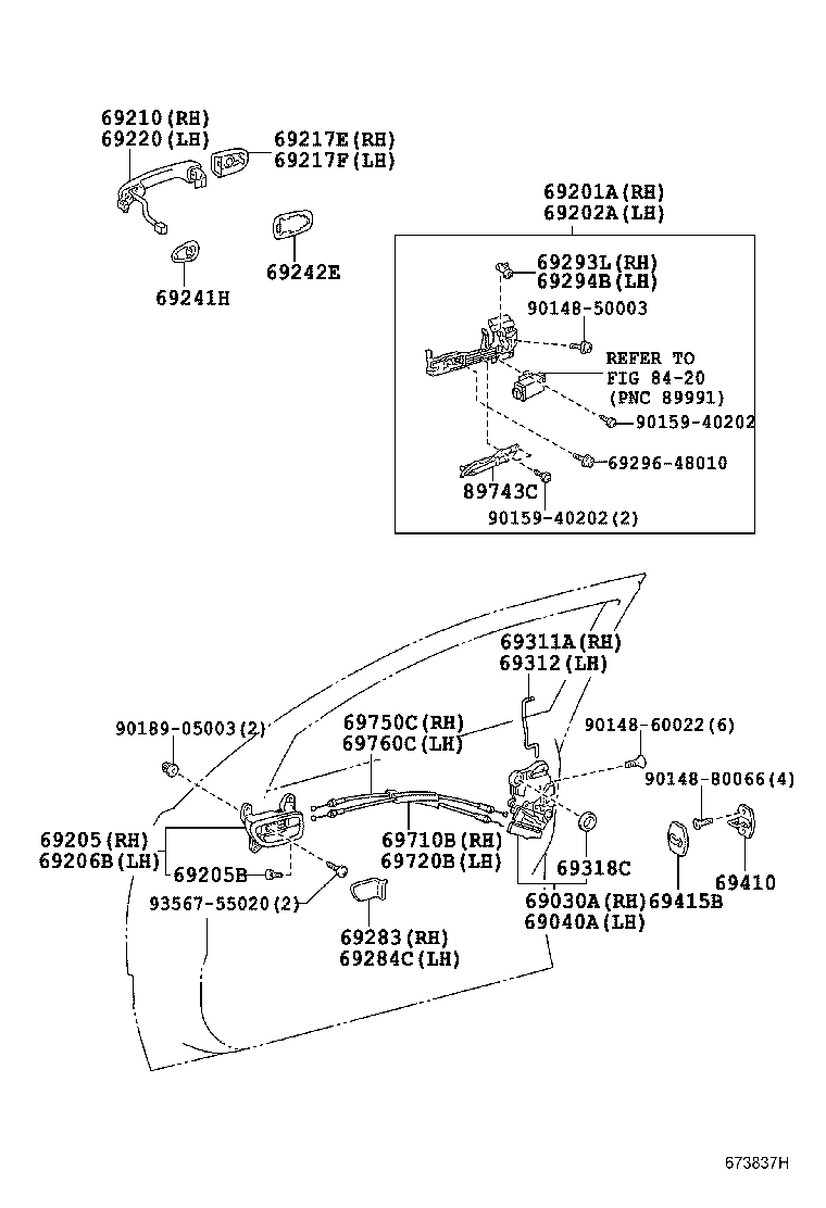 Toyota 69201-30040 FRAME SUB-ASSY, FRONT DOOR OUTSIDE HANDLE, RH