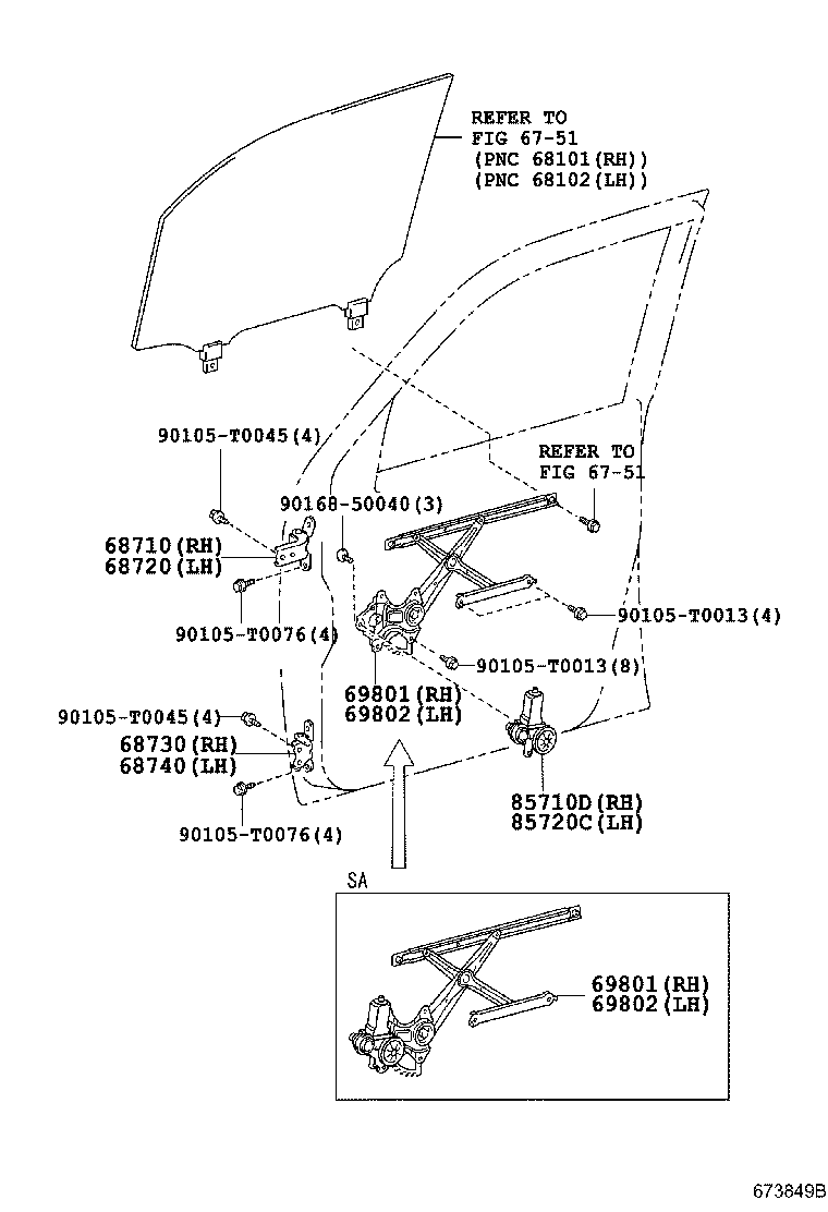 69801-0K050 REGULATOR SUB-ASSY, FRONT DOOR WINDOW, RH product image