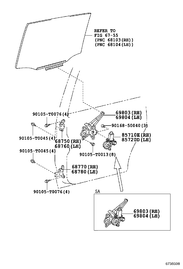 69804-0K050 REGULATOR SUB-ASSY, REAR DOOR WINDOW, LH product image
