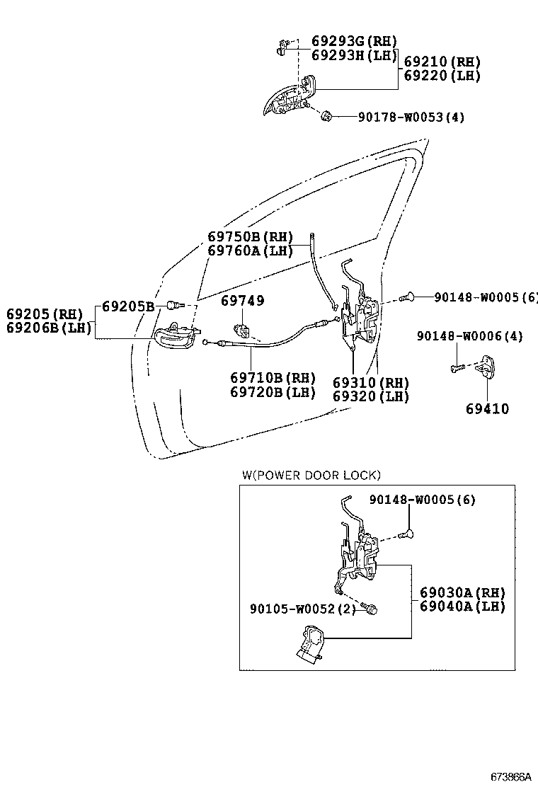 69293-12030 SNAP, FRONT DOOR OUTSIDE HANDLE, RH product image