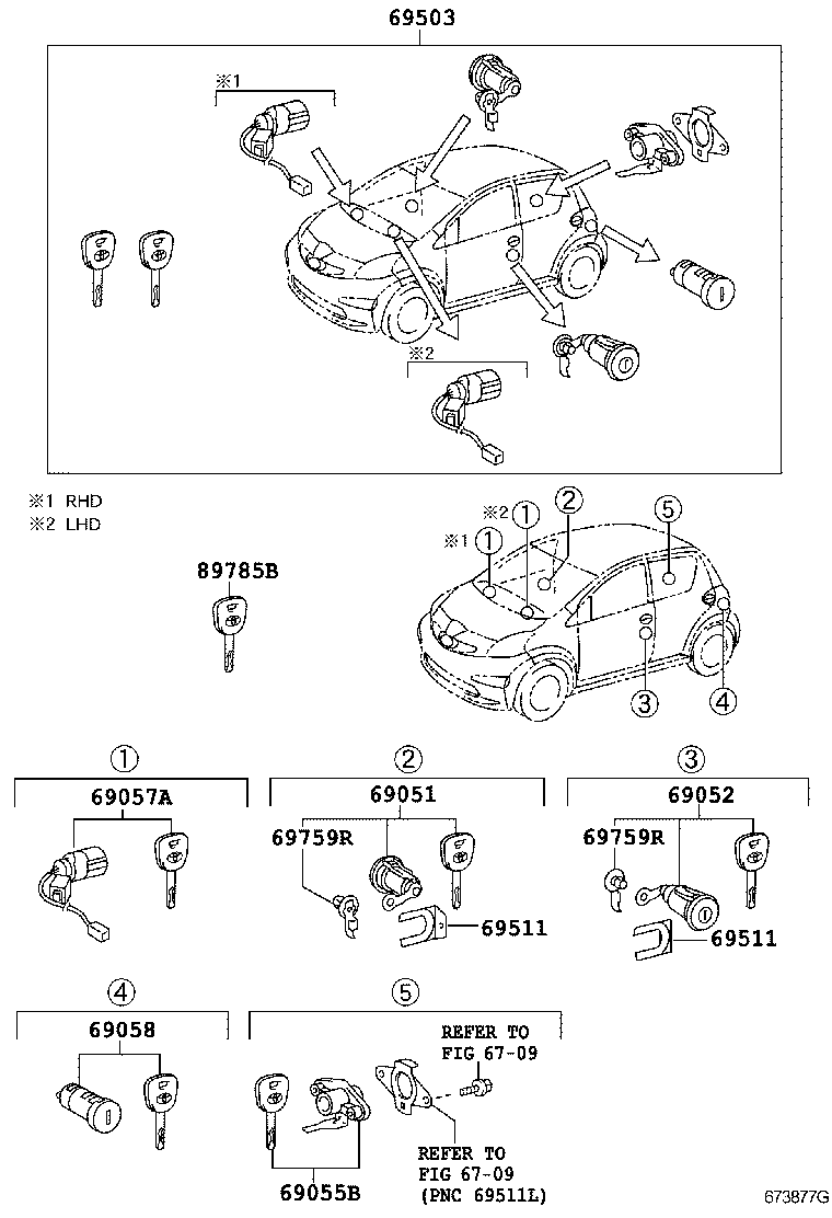 69058-0H010 CYLINDER & KEY SET, FUEL FILLER LID product image