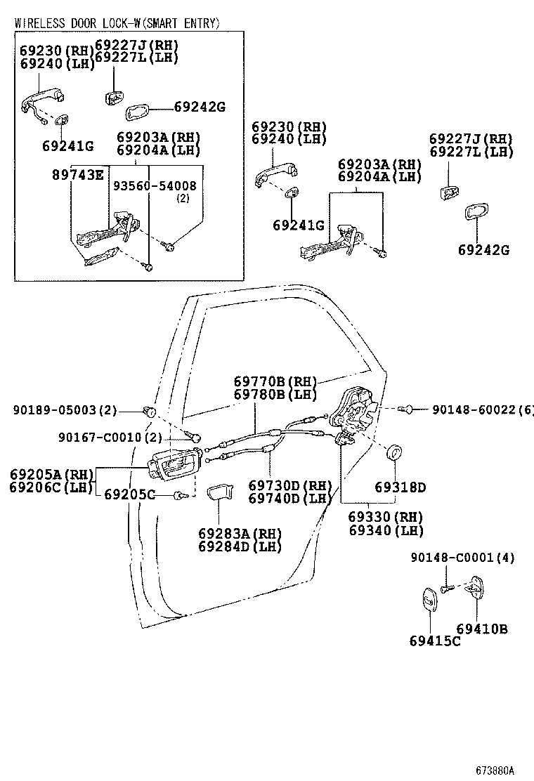 69203-0N010 FRAME SUB-ASSY, REAR DOOR OUTSIDE HANDLE, RH product image
