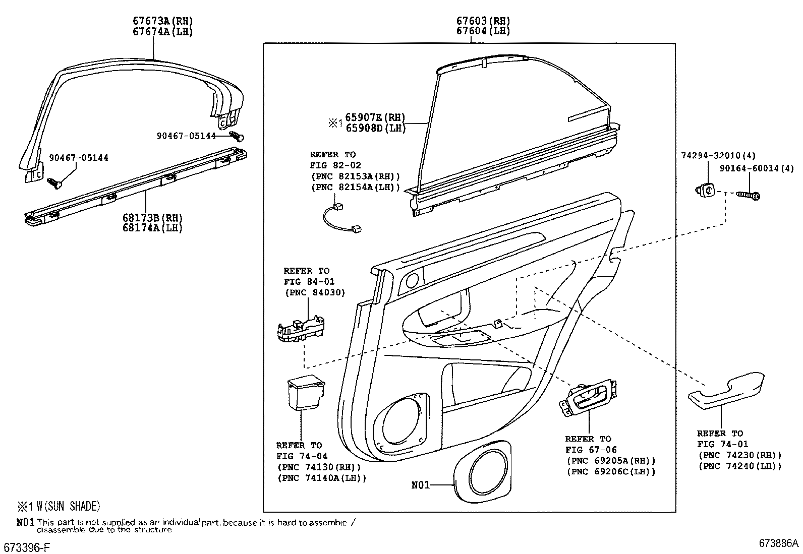 67673-0N020 GARNISH, REAR DOOR FRAME, RH product image