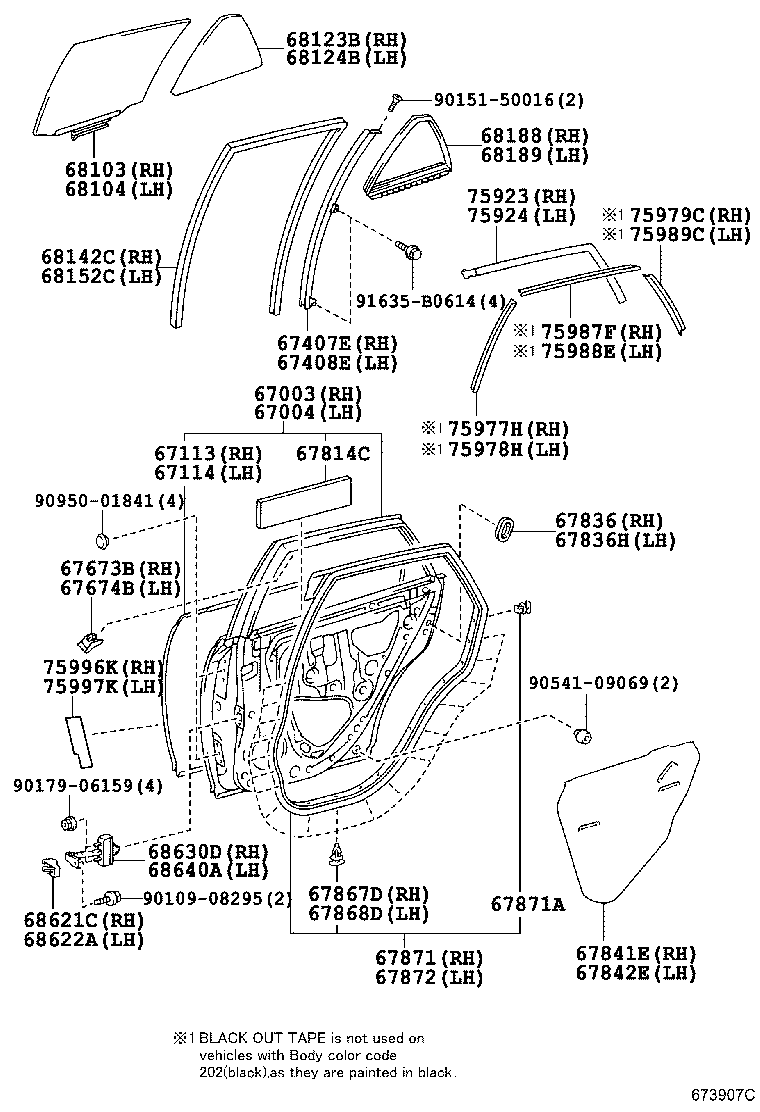 Toyota 67640-48370-C0 BOARD SUB-ASSY, REAR DOOR TRIM, LH