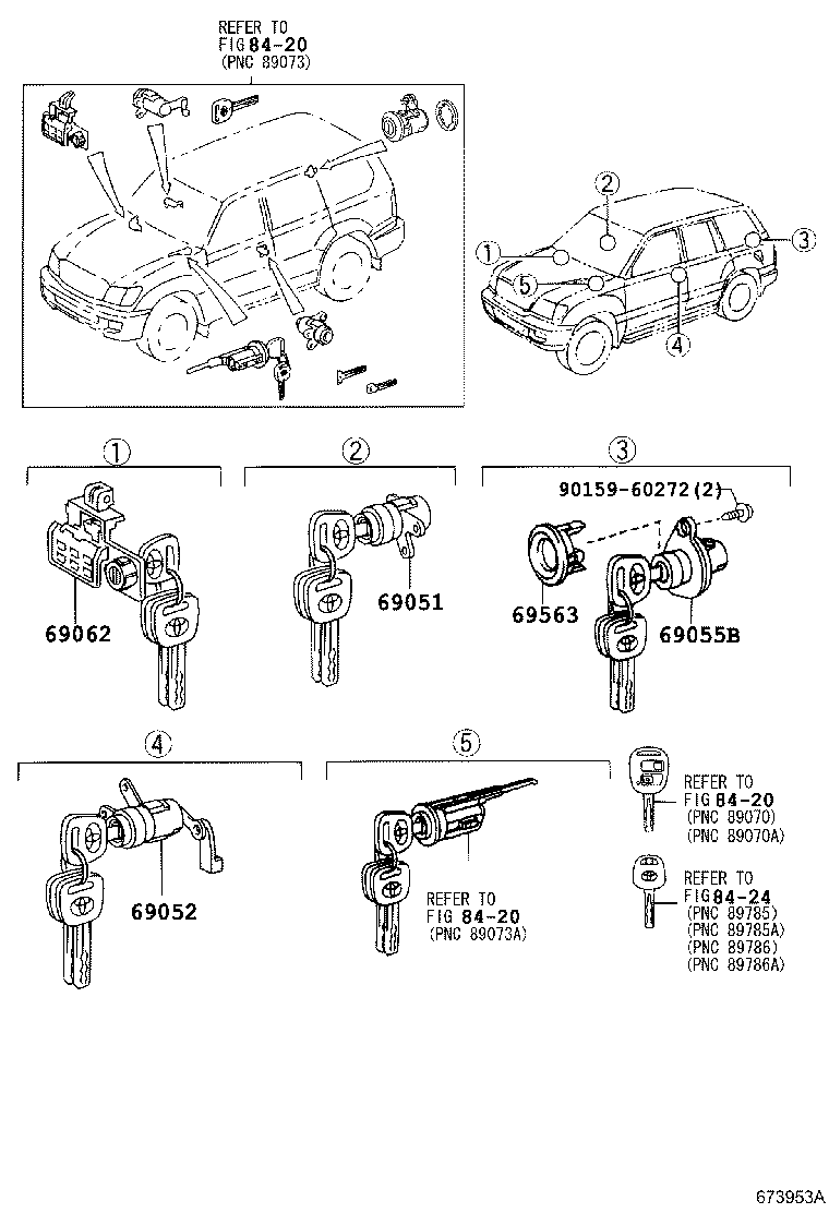 69052-60201 CYLINDER & KEY SET, DOOR LOCK, LH product image