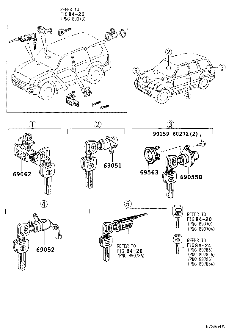 69052-60201 CYLINDER & KEY SET, DOOR LOCK, LH product image