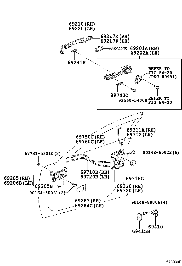 Toyota 69201-53010 FRAME SUB-ASSY, FRONT DOOR OUTSIDE HANDLE, RH