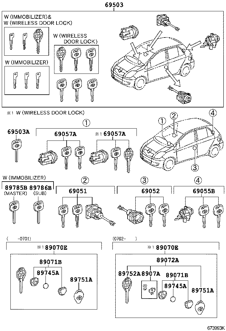 Toyota 69005-52F40 CYLINDER SET, LOCK