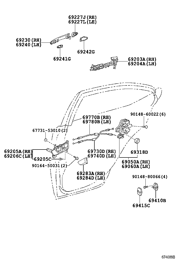 Toyota 67740-53010-C0 HANDLE SUB-ASSY, REAR DOOR INSIDE, LH