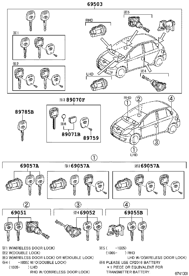 Toyota 69005-0D090 CYLINDER SET, LOCK