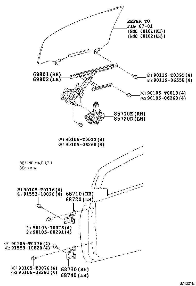 69801-0D080 REGULATOR SUB-ASSY, FRONT DOOR WINDOW, RH product image