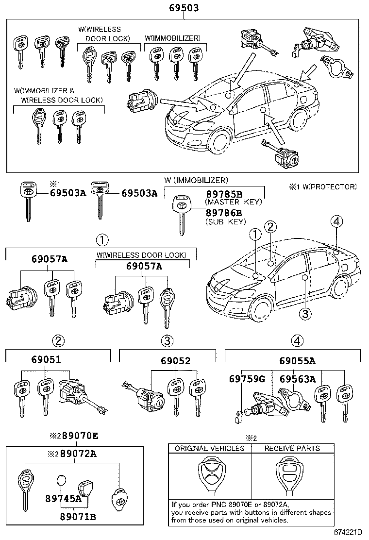 Toyota 69005-52F60 CYLINDER SET, LOCK