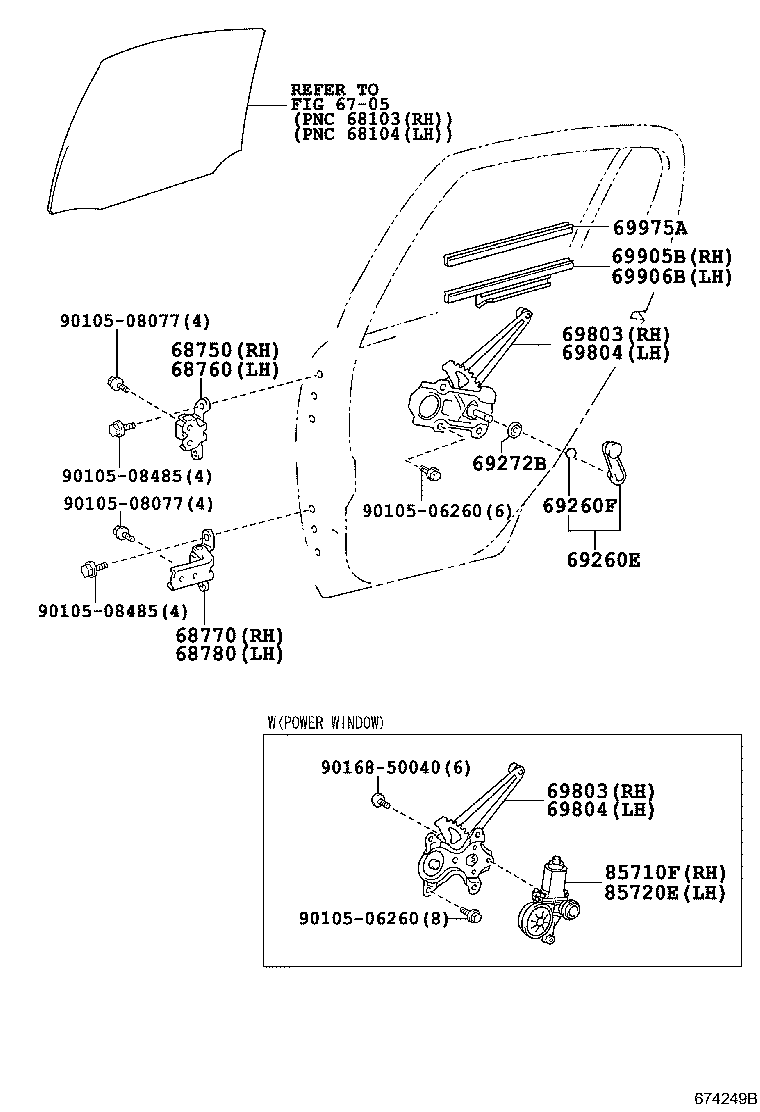 69830-52190 REGULATOR SUB-ASSY, REAR DOOR WINDOW, RH product image