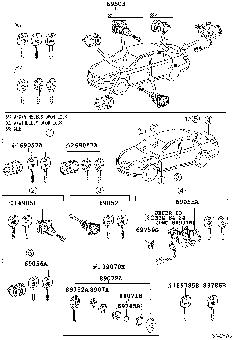 Toyota 69005-33A20 CYLINDER SET, LOCK